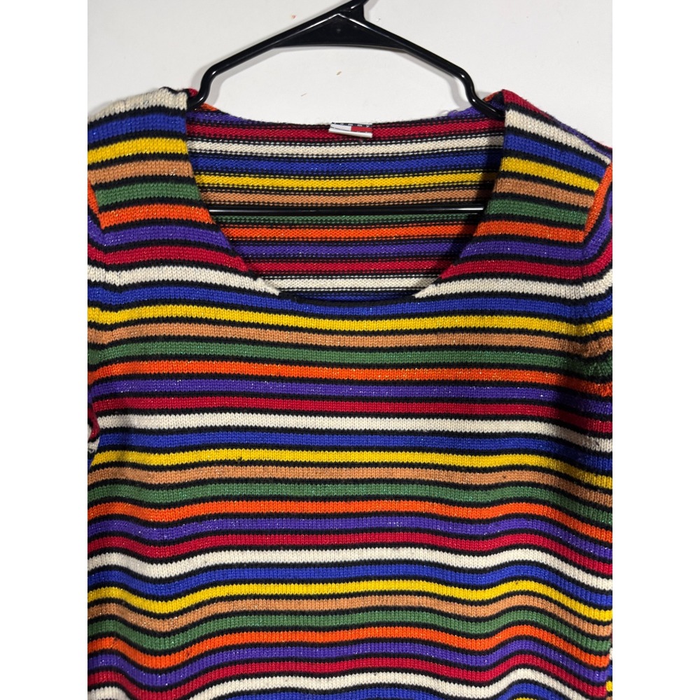 Tommy Jeans Vintage 90s Multi Color Striped Glitter Knit Sweater Medium